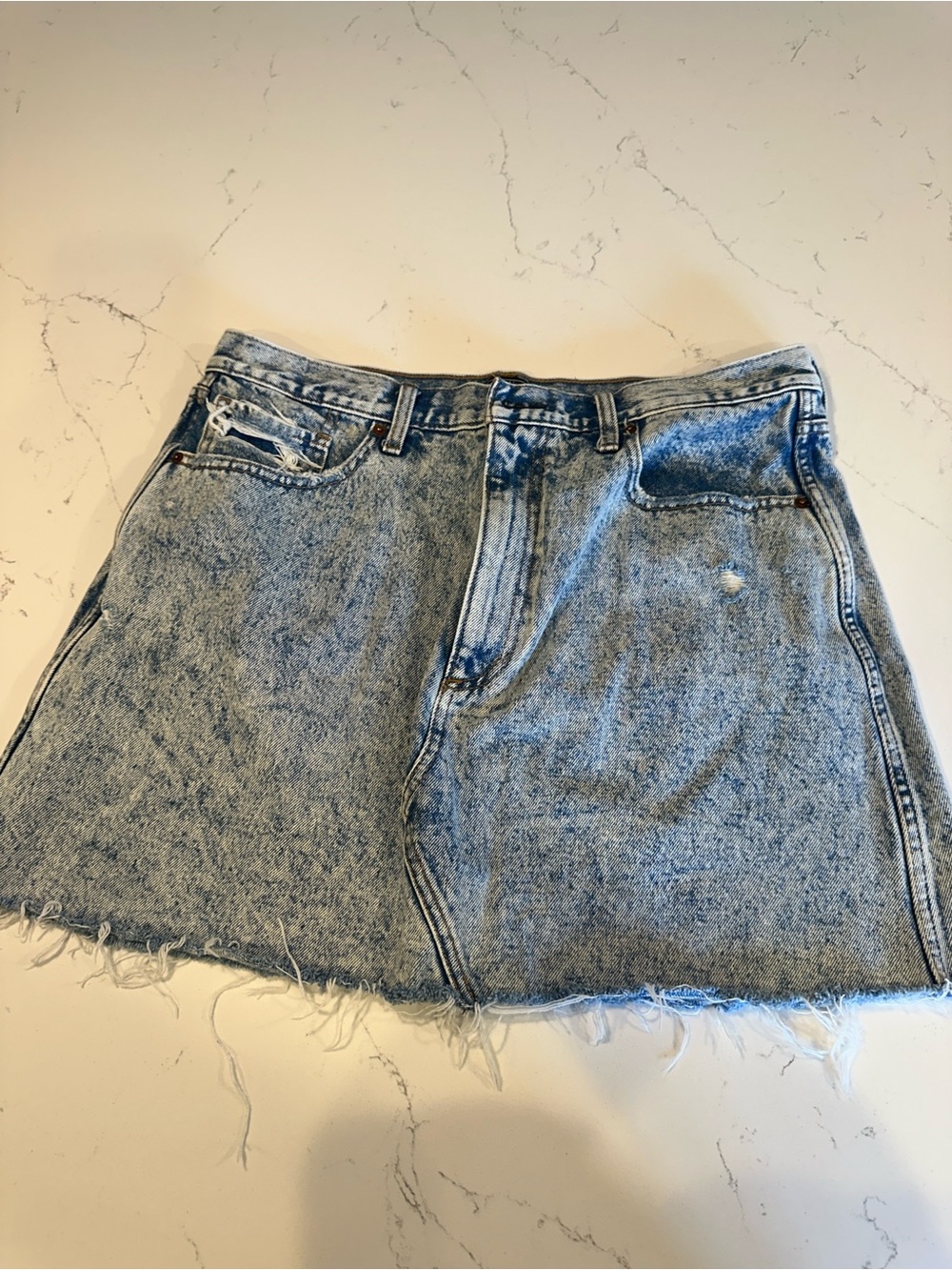 Abercrombie & Fitch Light Blue Acid-Wash Denim Mini Skirt